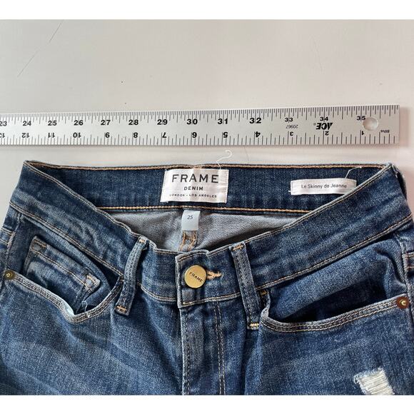 Frame Denim Jeans Womens 25 Distressed Sunset Grove Blue Ripped Le Skinny Cotton - Picture 10 of 10
